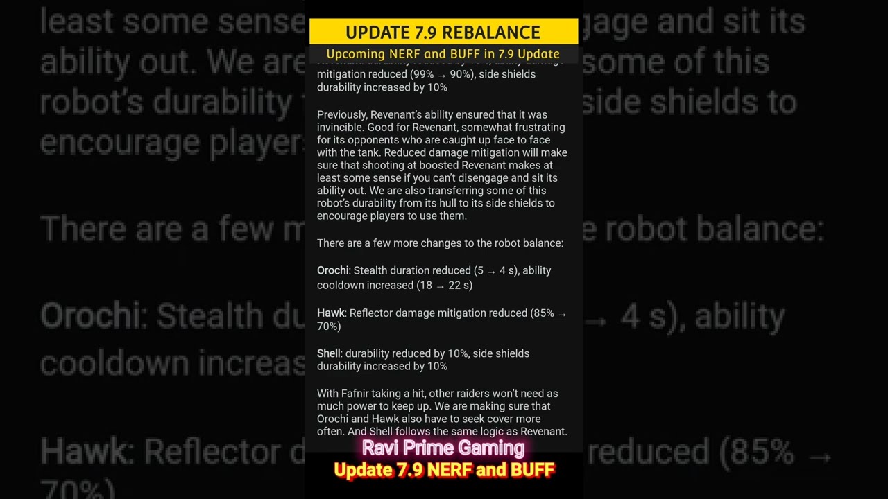 UPCOMING NERF and BUFF Rebalance Insight for Update 7.9 (Official Reddit). War Robots.