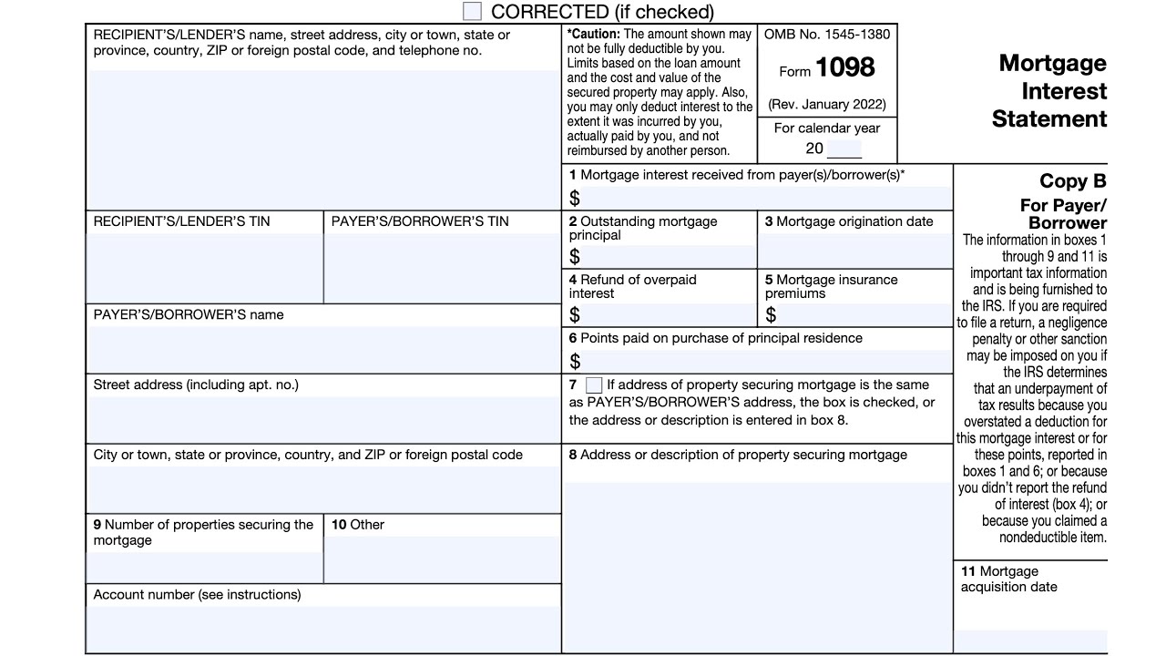 IRS Form 1098 walkthrough (Mortgage Interest Statement)