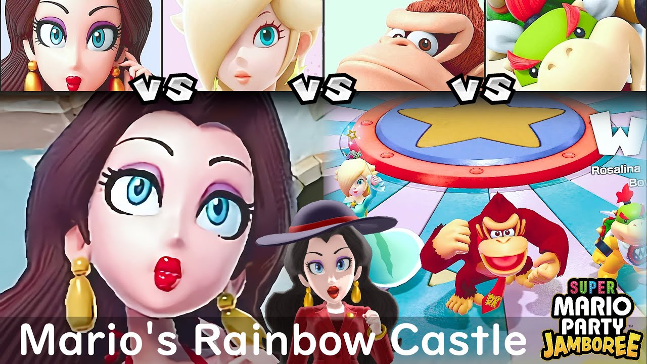 Super Mario Party Jamboree Pauline vs Rosalina vs Donkey Kong vs Bowser Jr in Mario's Rainbow Castle