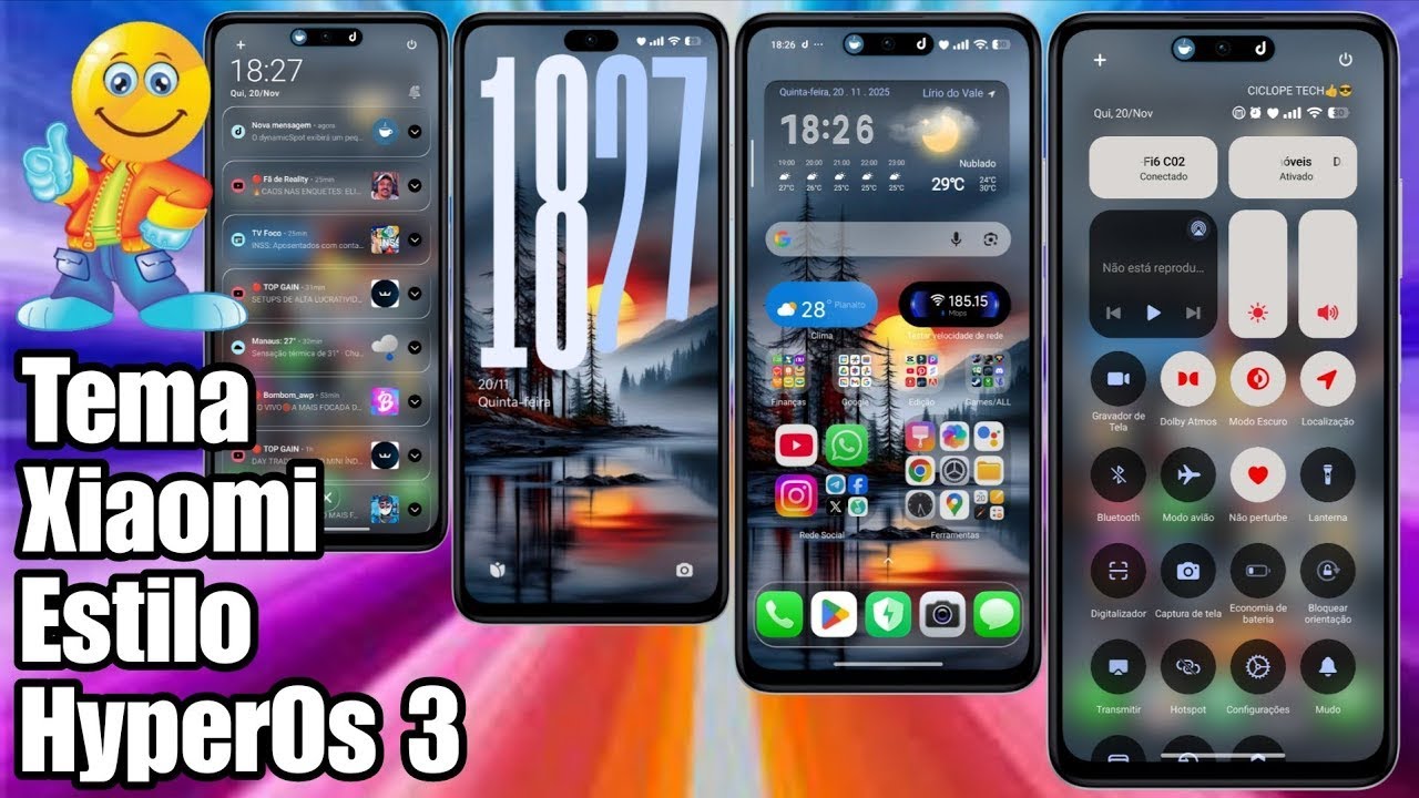 🔥 Lançamento! Tema Xiaomi Estilo HyperOs 3 Ícones e Control Center Liquid Glass @CiclopeTech 1