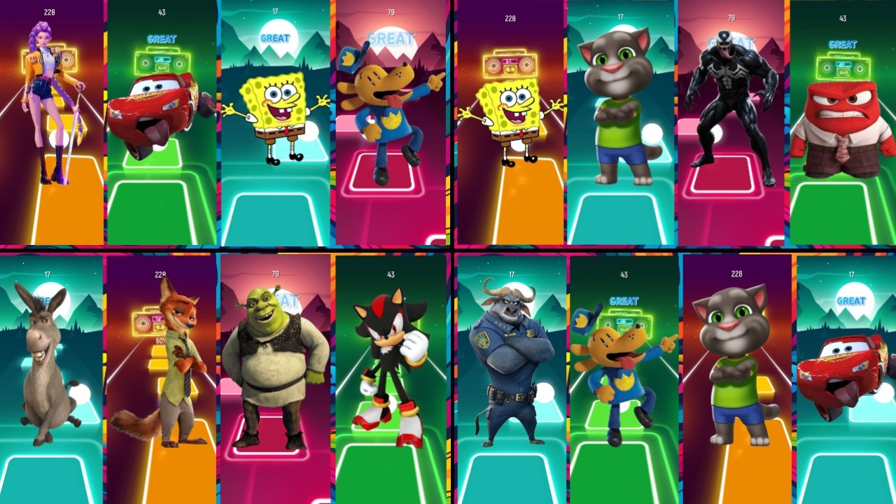 CRAZY MEGA Tiles Hop Challenge LVL10 Venom,shrek,talking tom,mcqueen and more🎶🔥
