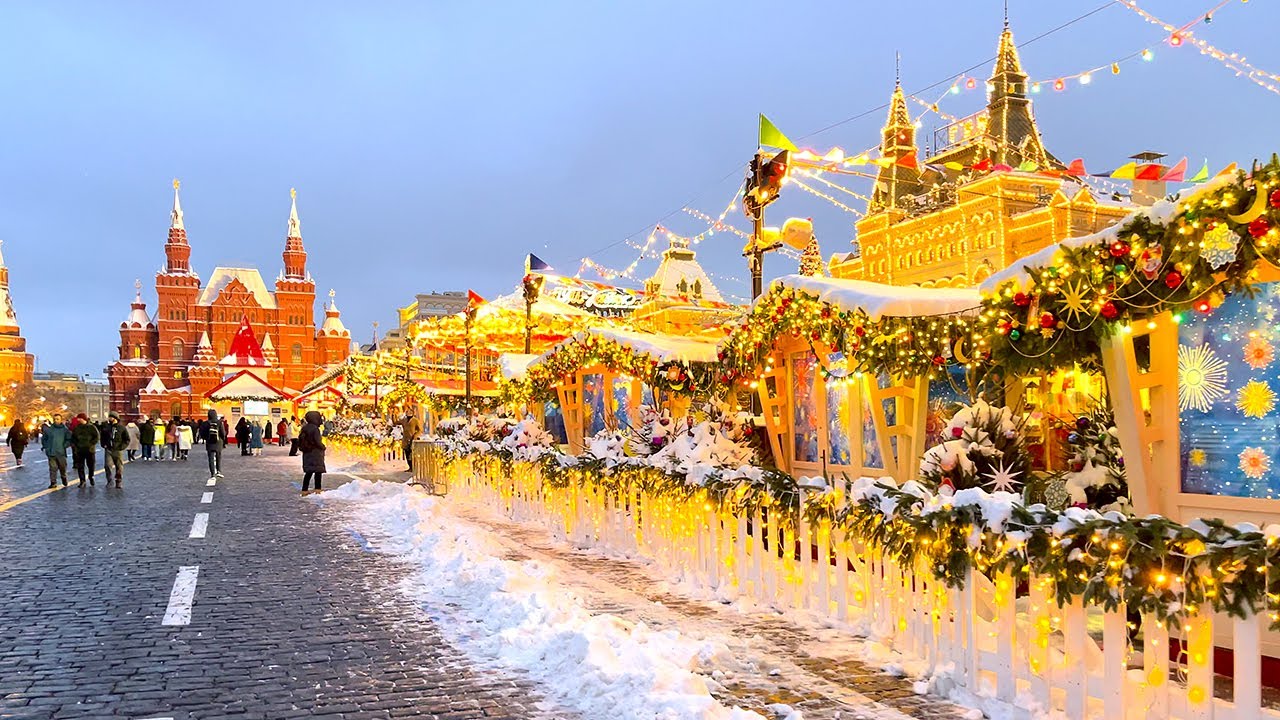 Walking tour - Magic Christmas - Red Square - Moscow 4k, Russia - HDR