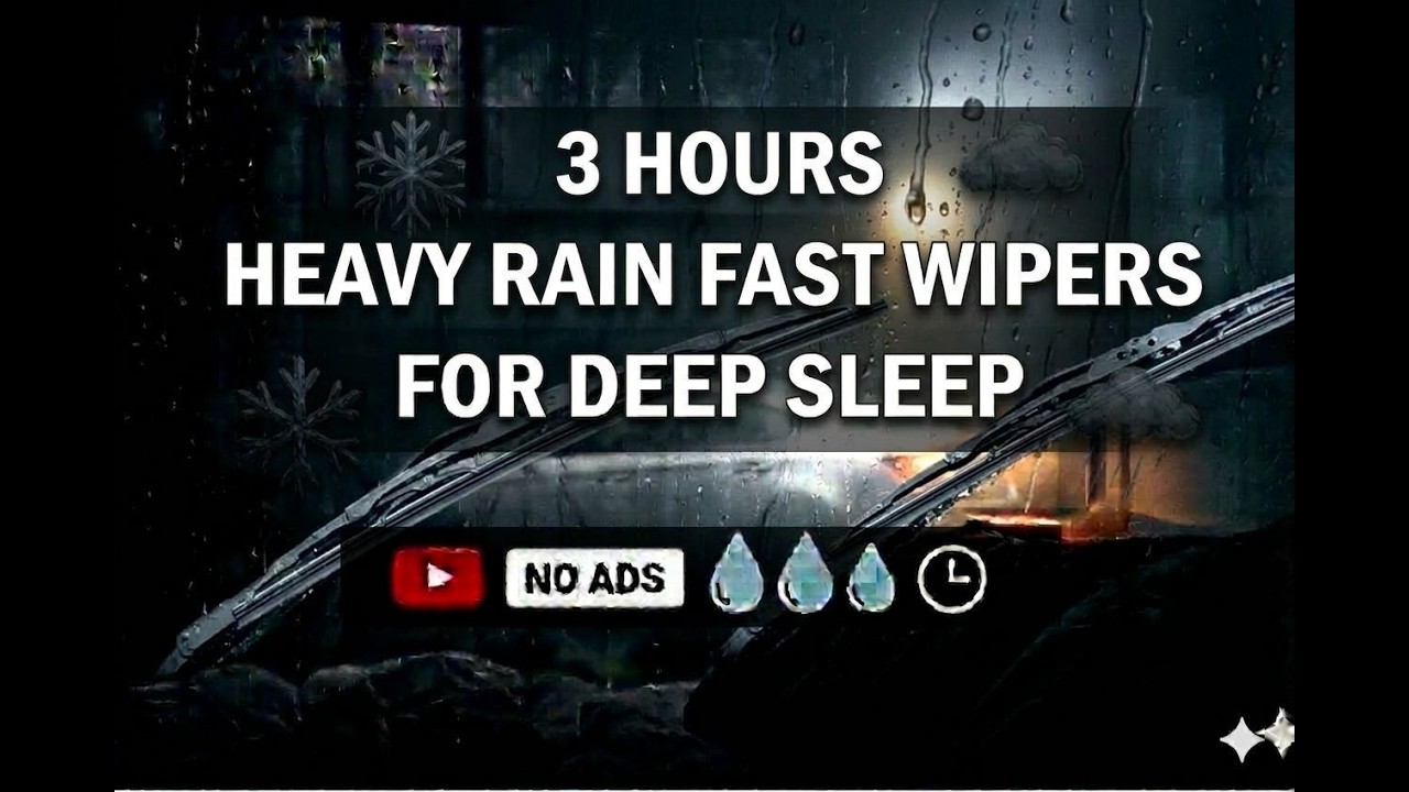 Heavy Rain in Car with Fast Wipers • 3 Hour • Black Screen • No Ads