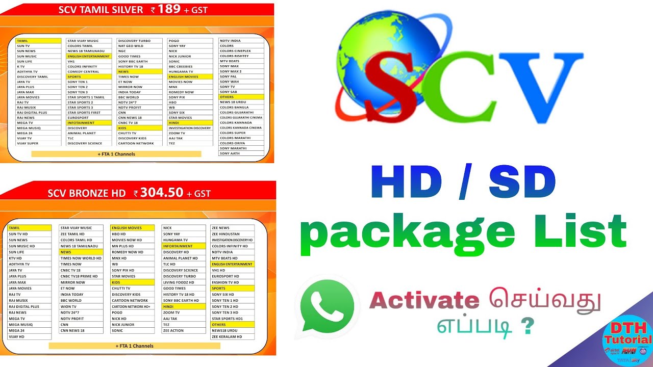SCV Cable Network HD / SD package List in tamil | DTH tutorial