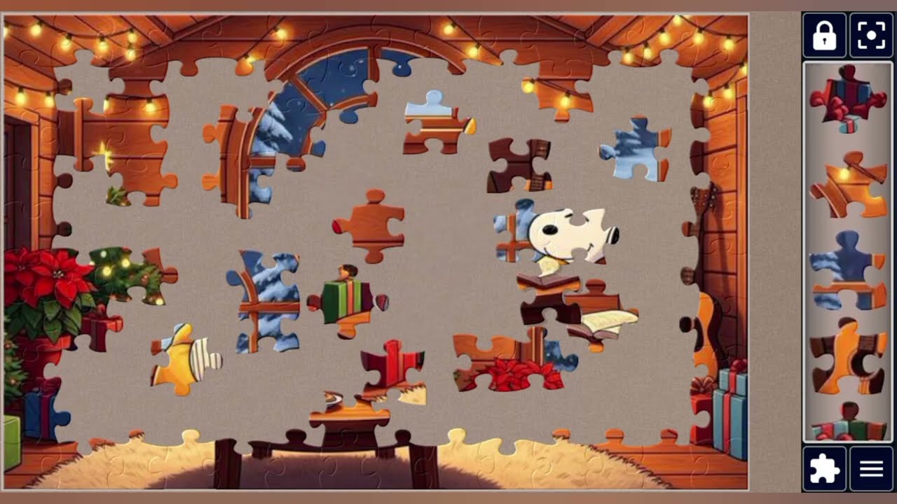 Snoopy's Winter Cabin Night ❄️🔥🌟🌟🧩 cozy jigsaw puzzle 🧩// @jigsawart4512 