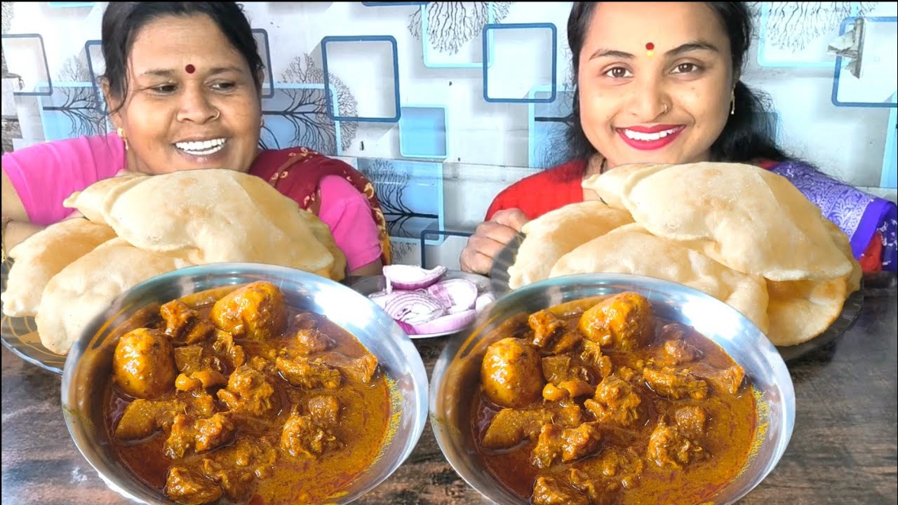 New eating rice with bhature and spicy🔥🔥desi chicken curry Bengali food eating show