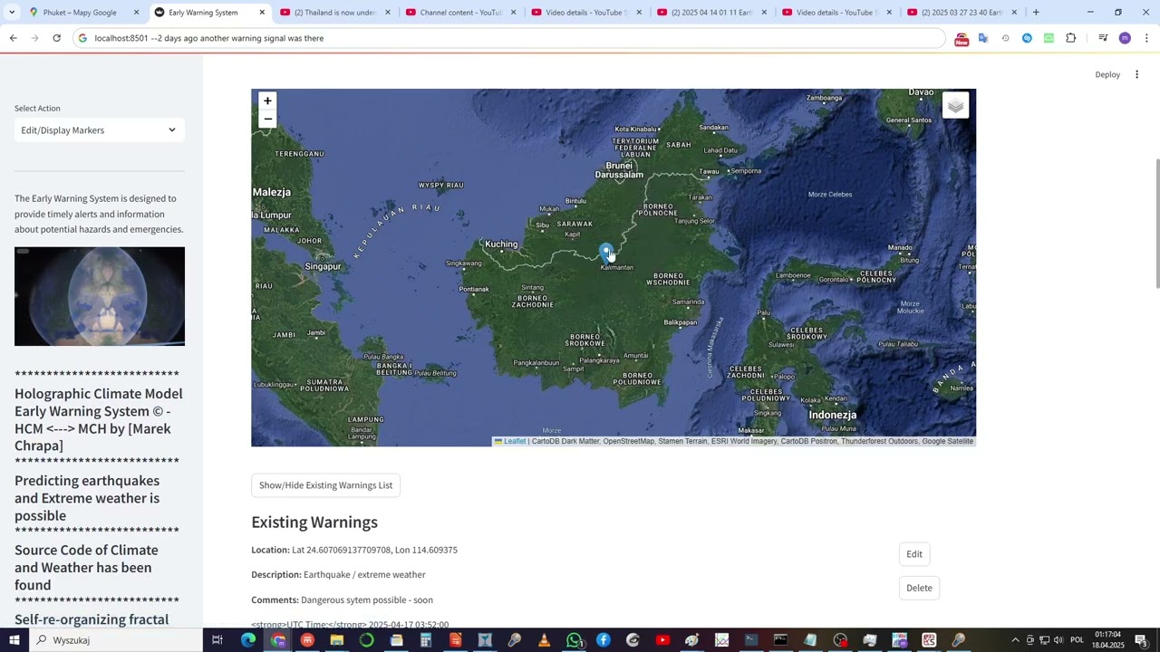 2025 04 18 01 16 Earthquake Extreme weather warning Holographic Climate model Indonesia Borneo Centr