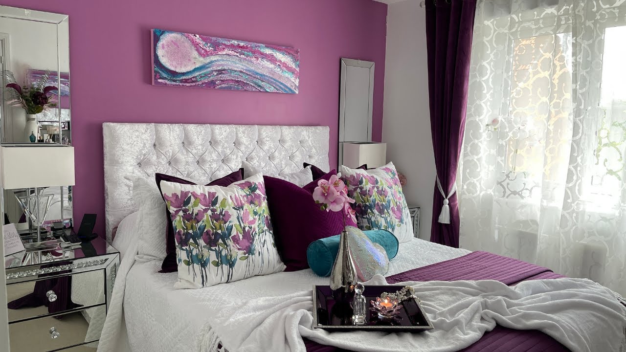 GLAM BEDROOM MAKEOVER | Bedroom Tour UK #purpledecor #glambedroom