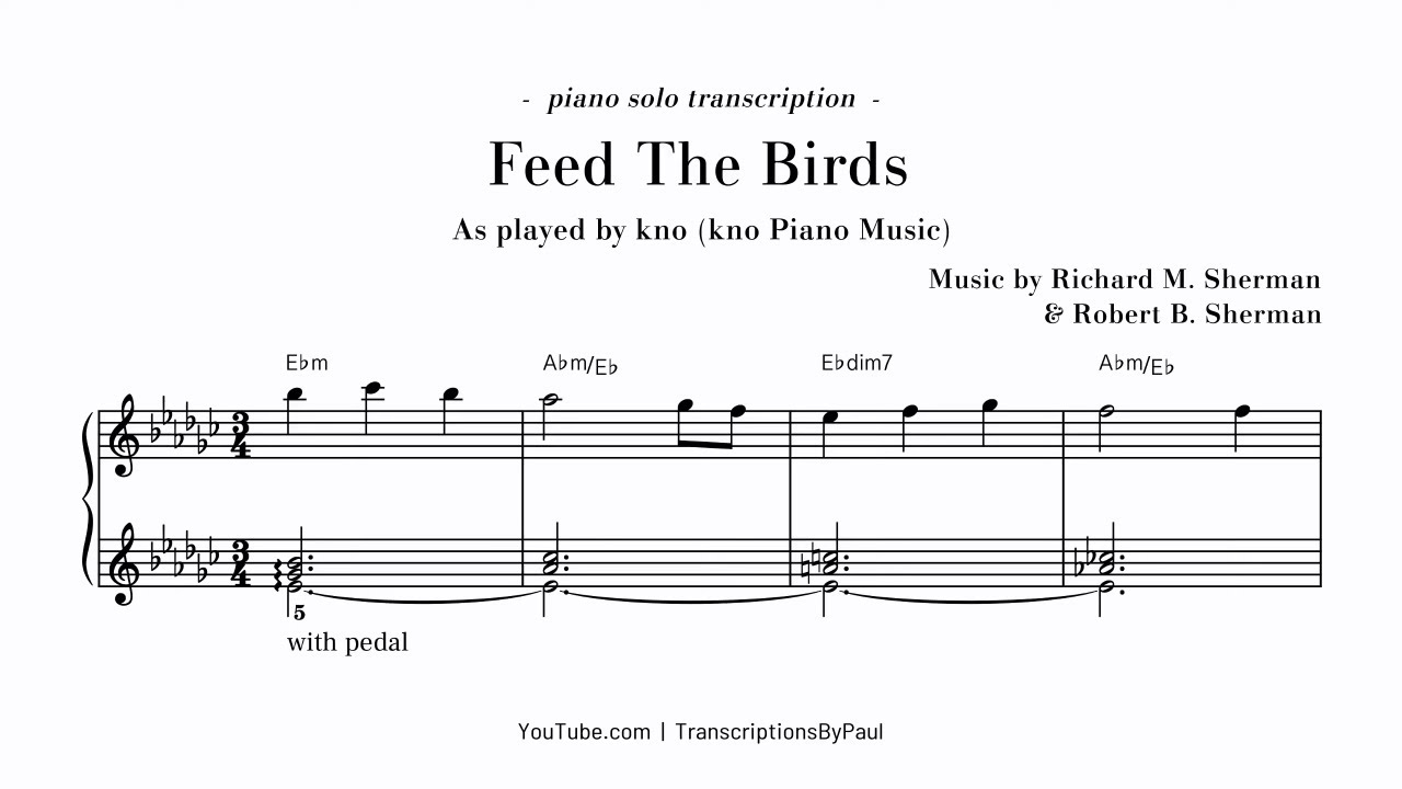 Feed The Birds (Mary Poppins) - kno piano music - Sheet music transcription