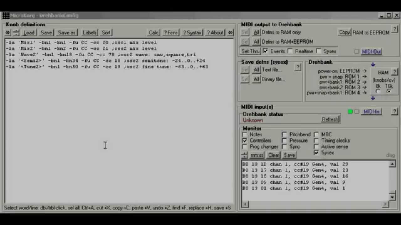 DrehbankConfig - Drehbank editor tutorial part 1:  CC+microKORG