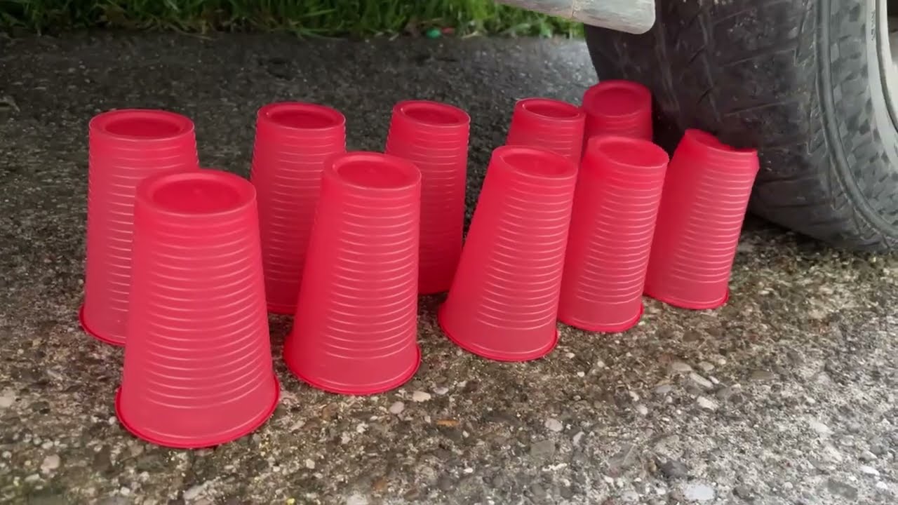 Extreme Tire Crush Red Cups!  CrushVibes ASMR
