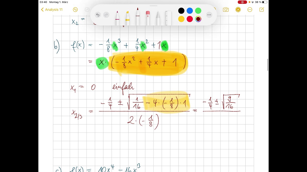 Analysis 11 — Nullstellenbestimmung bei ganzrationalen Funktionen höheren Grades (Übungen)