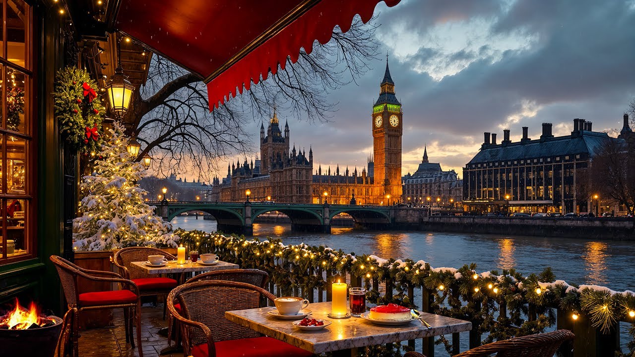 London Christmas Jazz Café Ambience ☕ Cozy Winter Jazz & Fireplace Sounds for Calm Study, Focus