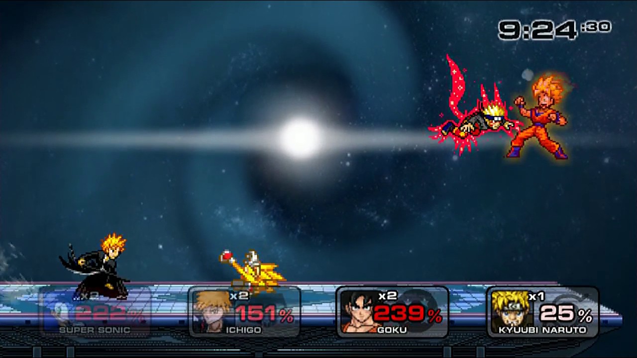 especial battle  super sonic vs ichigo vs goku vs naruto ssf2