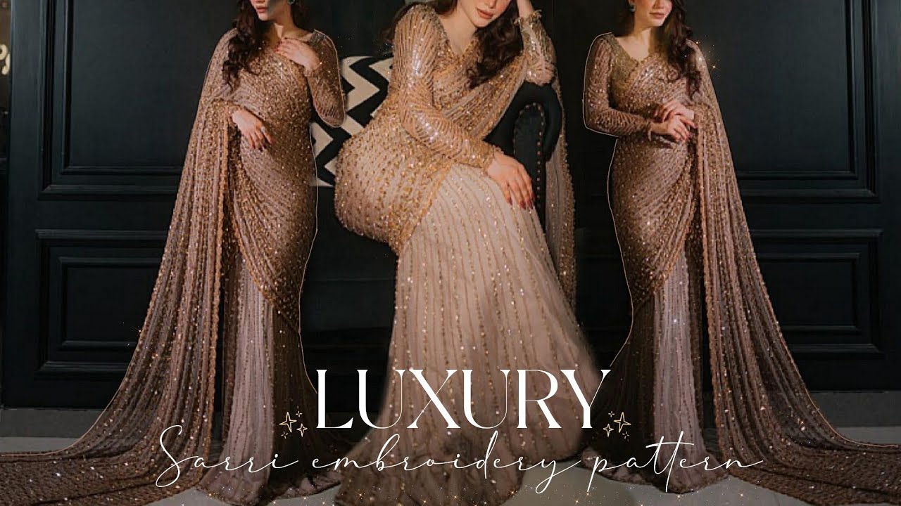 Luxury Sari embroidery pattern ✨ Designer sari 💫 Designer outfit🤍