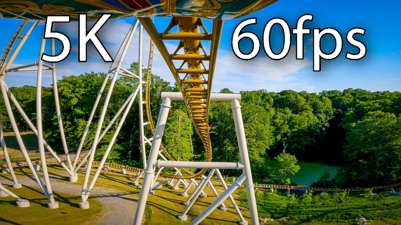 Pantheon front seat on-ride 5K POV @60fps Busch Gardens Williamsburg