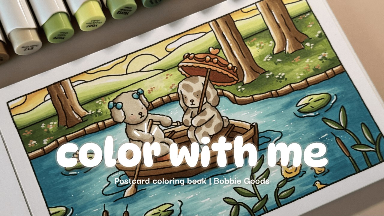 Color With Me | Postcard coloring book by Bobbie Goods | Sunset Boat Date 🌅🛶💖 | ASMR ✨
