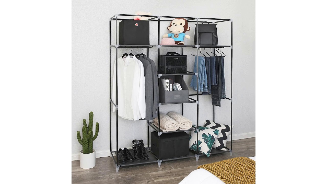 SONGMICS Portable Clothes Closet Non-Woven Fabric Wardrobe Double Rod Storage Organizer...