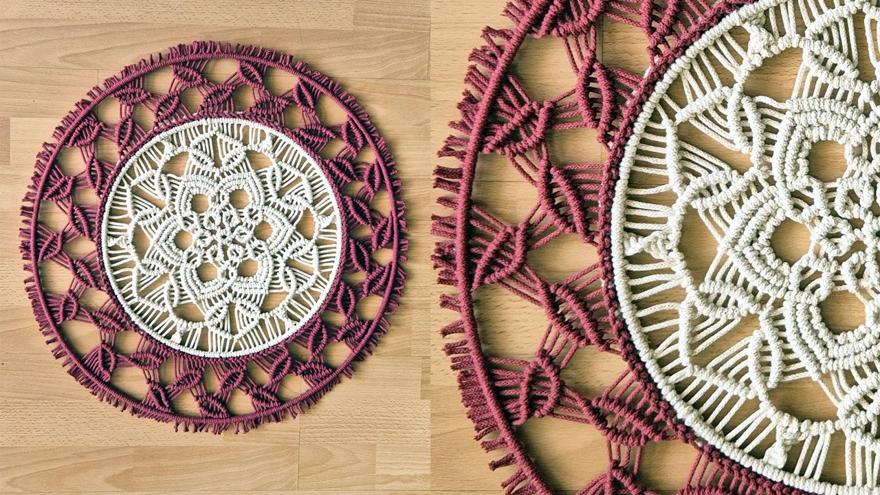 Round Macrame Mandala Flower in Leaves DIY Unique Dream Catcher Wall Hanging