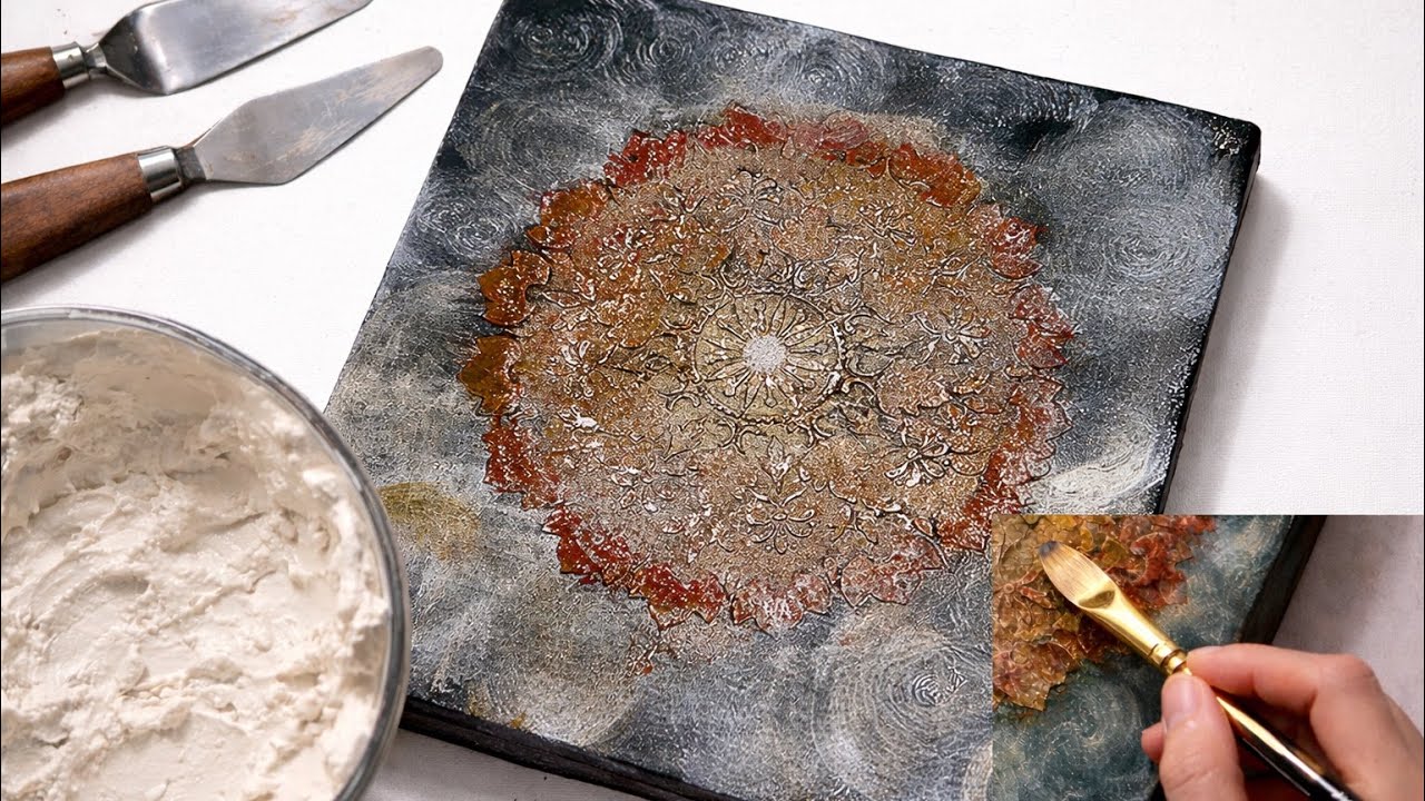 Textured Mandala Art on Canvas | Stencil & Acrylic Painting Process