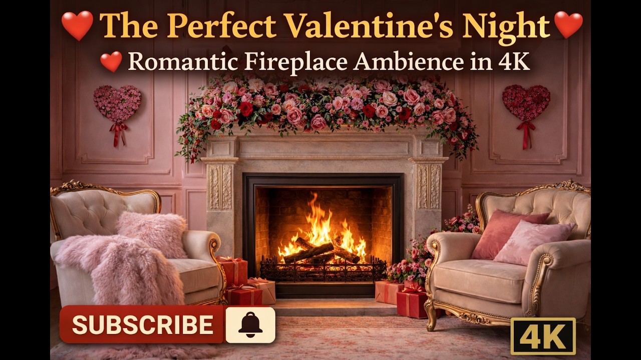 ❤️ The Most Romantic Fireplace Night EVER 🔥 4K Valentine’s Day Ambience for Love & Deep Relaxation