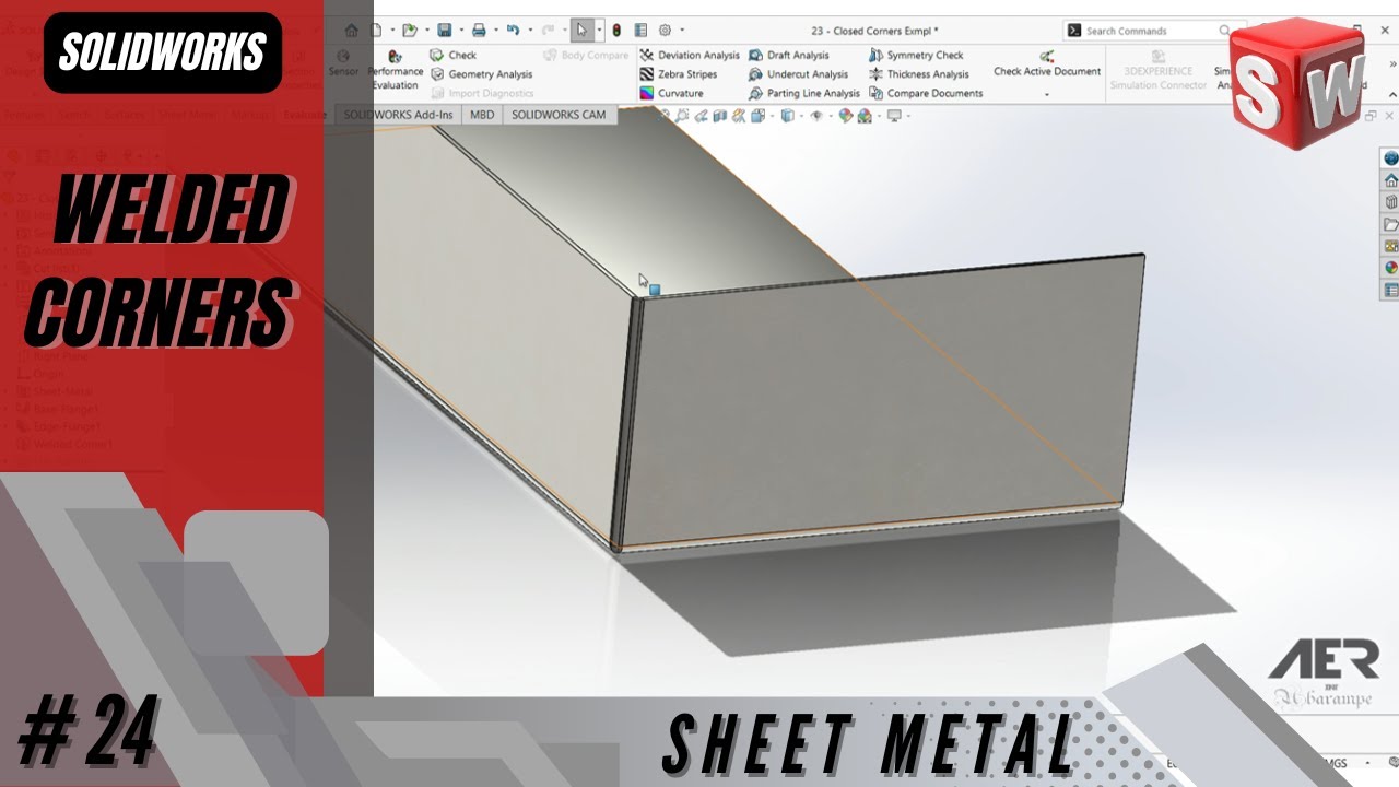 Welded Corners | Sheet Metal | Solidworks Tutorial Stage #24 Eng - AER Int.