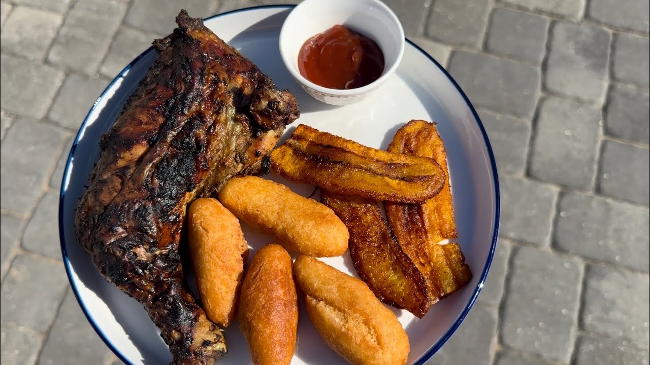How to make Jamaican JERK CHICKEN at home with festival, and fried ripe plantains.