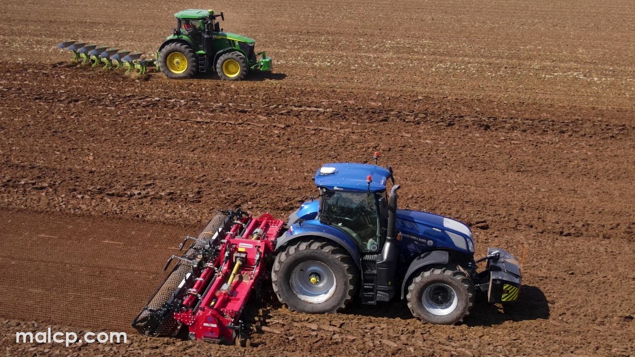 4Kᵁᴴᴰ New Holland Blue Power T7.315,  Massano Titan 600, JD 7R 330, Dowdeswell 7 furrow plough