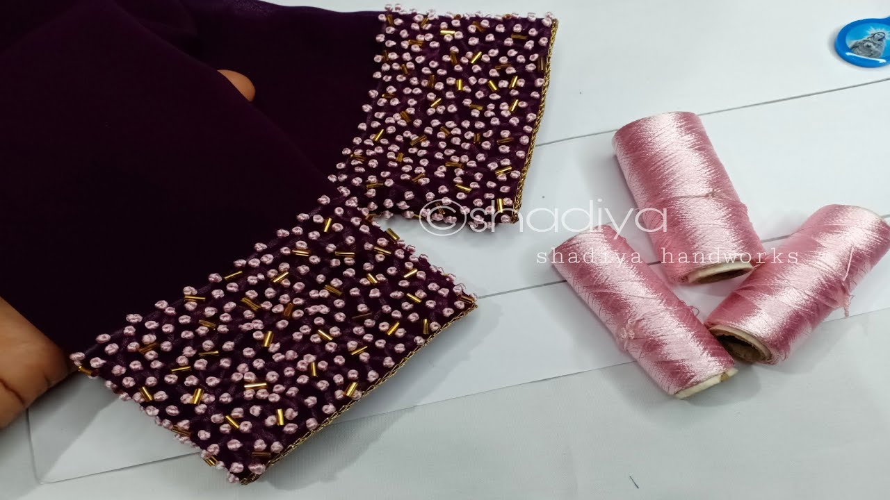 easy unique hand embroidery sleeve design with french knot|hand embroidery sleeve design tutorial