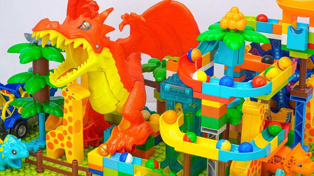 Relaxing ASMR Building Blocks Marble Run | Cute Animal-Themed Block Coaster Compilation