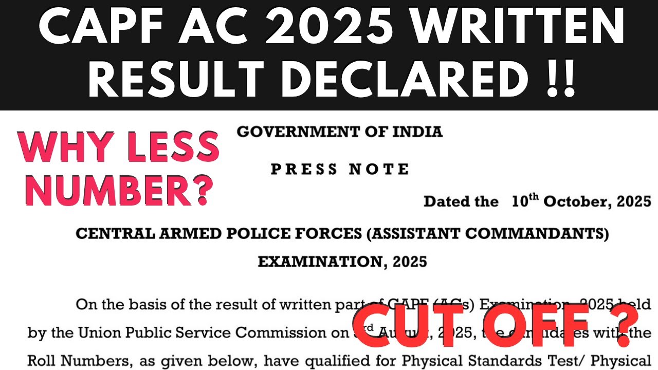 CAPF AC 2025 Written Result Declared | Why Less Number Selected? UPSC CAPF AC 2025 Cut Off 