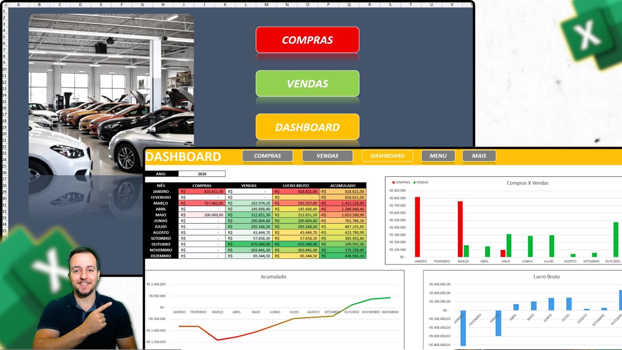 Planilha Gr&aacute;tis Excel | Compra e Venda de Carros Loja Multimarcas com Dashboard