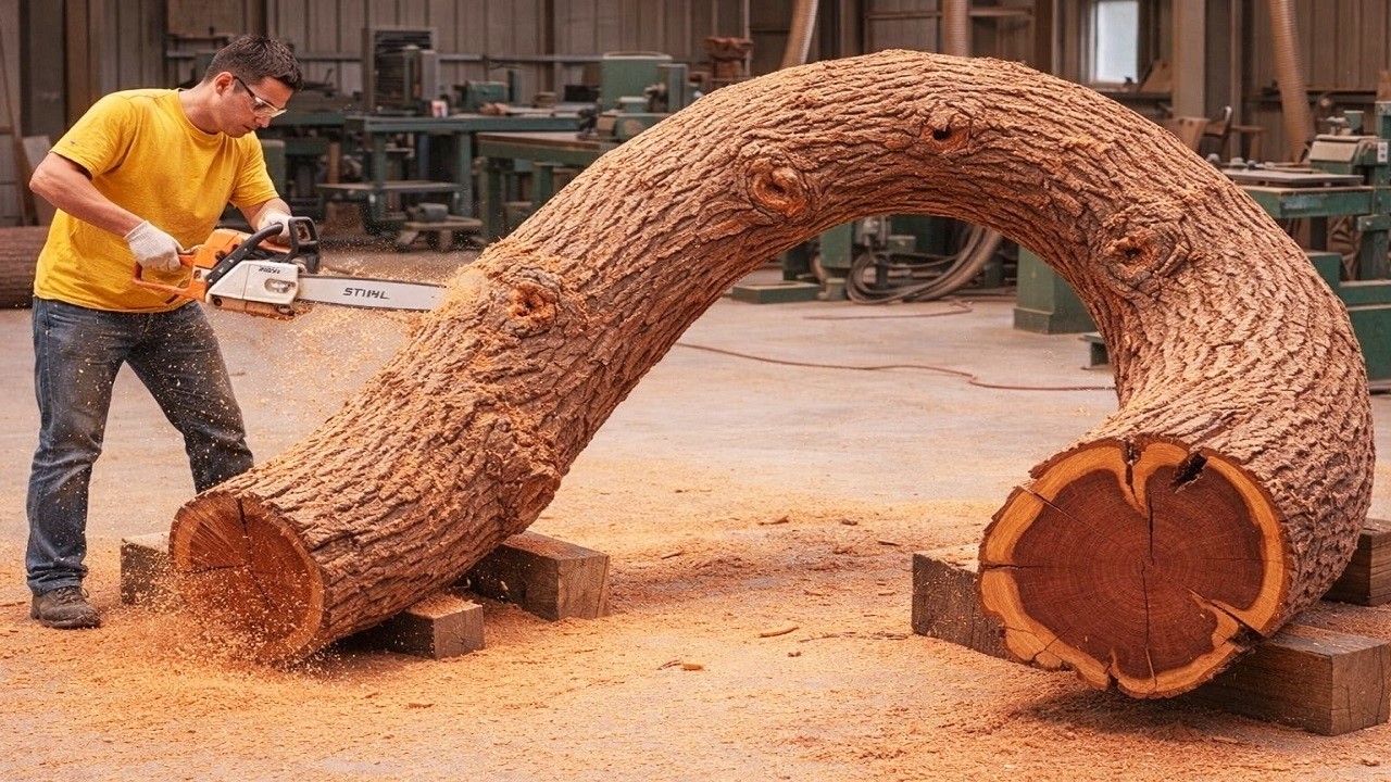 Watch This! Man Turn a Worthless Curved Log Into a $1000 Furniture Masterpiece!