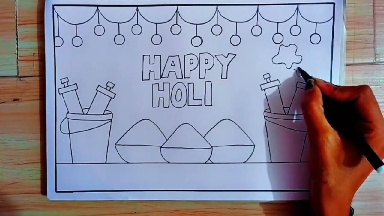 Holi Special Drawing / Happy Holi Poster Drawing / Holi Festival Drawing Easy / Happy Holi Drawing