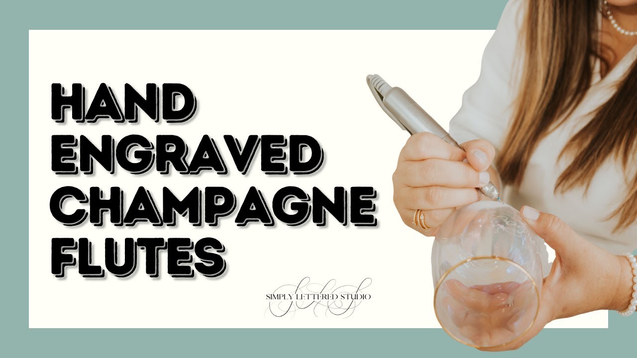 Hand Engraved Glass Champagne Flutes | Calligraphy Engraving with Ink Me This Engraving Drill