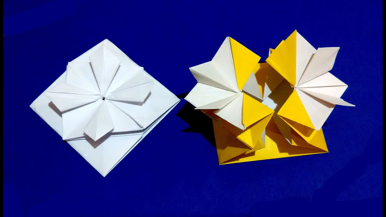 Gift Box with flower and secret message inside. Origami Card. Ideas for gift