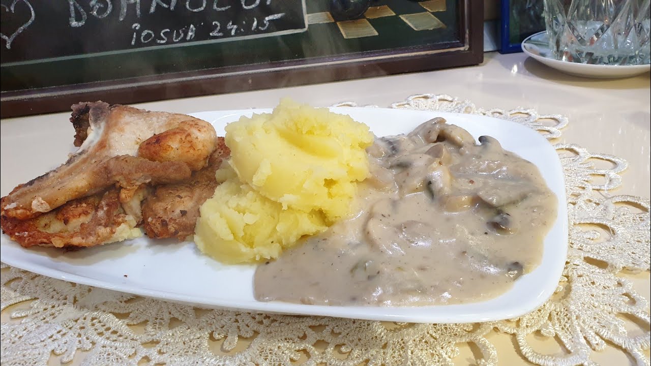 Ciulama de Ciuperci cu Cotlet și Piure de la Bunica, meniu de prânz ❤🇷🇴
