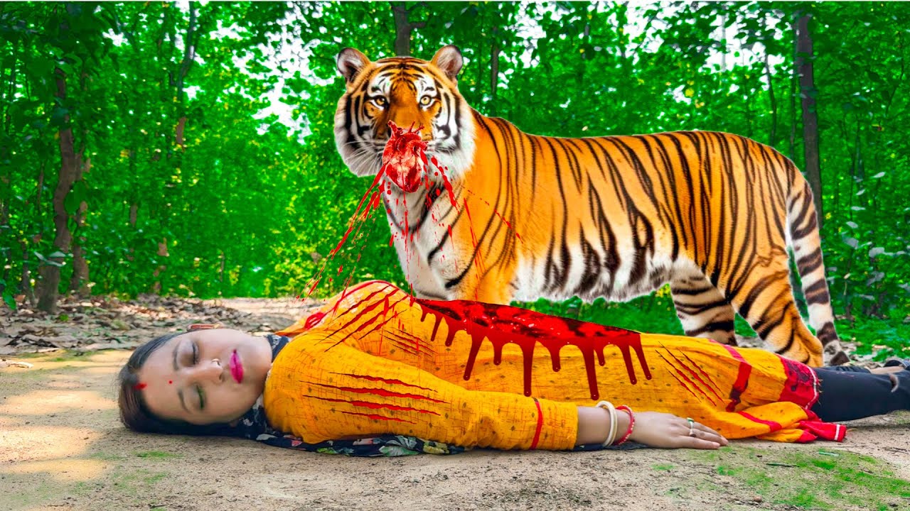 Tiger Attack Village Girl In Forest