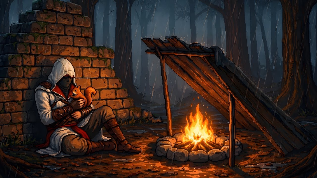 Rest by the campfire for a while.. The rain will pass soon