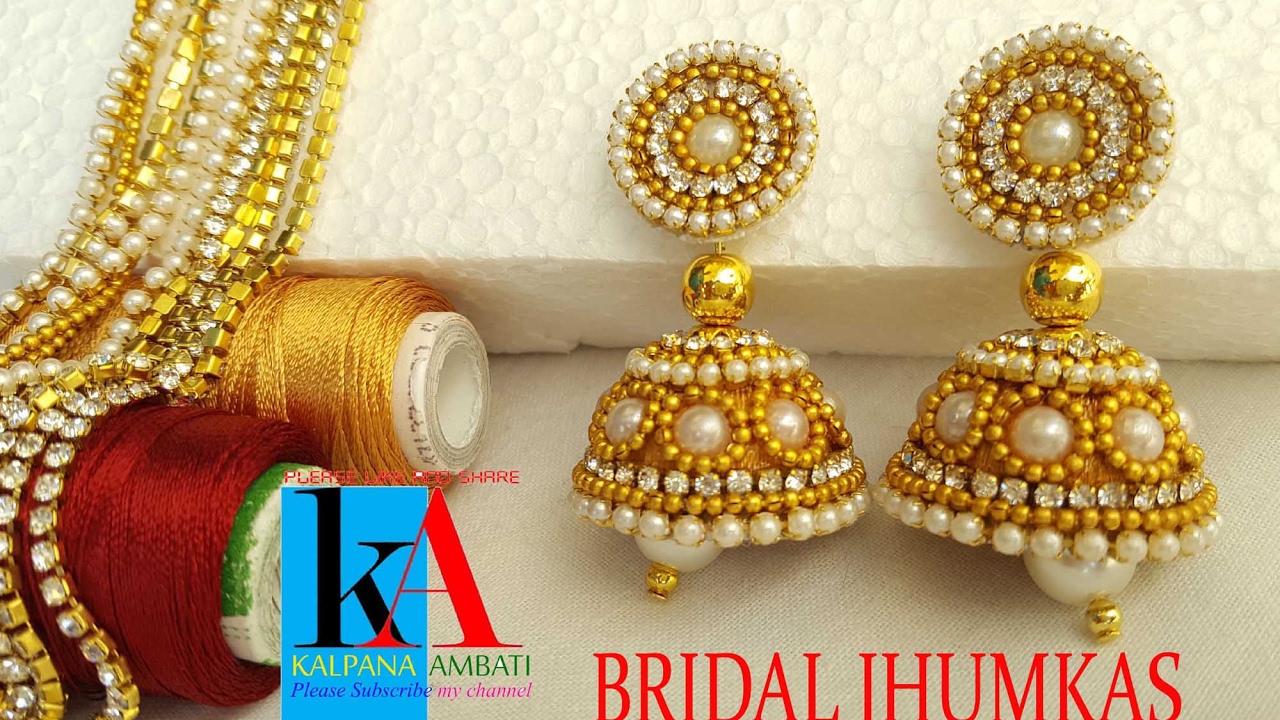 How to make bridal jhumkas using pearl / stone / chain and gold drop chain tutorial