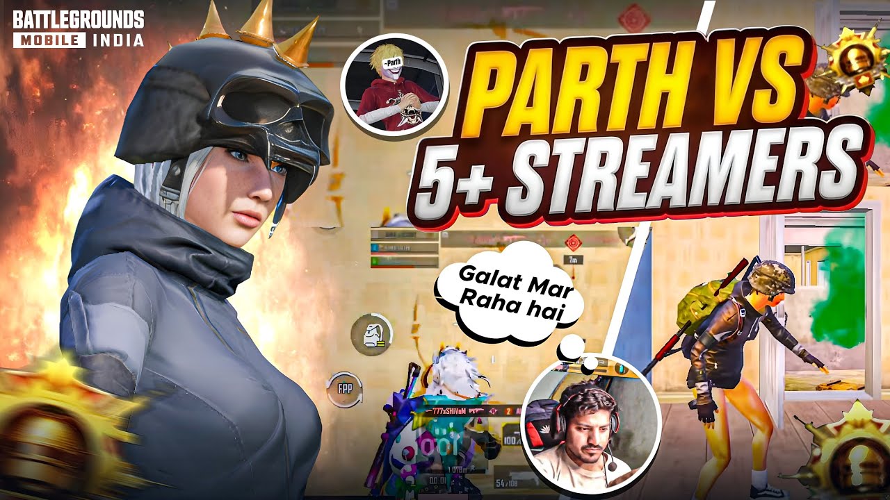 Parth Vs 5+ Streamers 💀 | Fastest 4 Finger Player 🏴‍☠️ | Intense Clutches With High Skill ☠️ | BGMI🔥