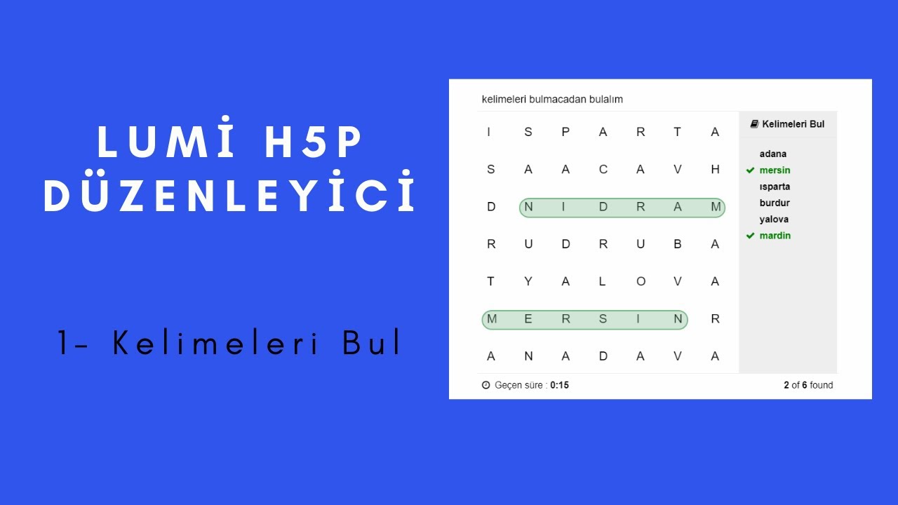Lumi H5P Düzenleyici / 1- Kelimeleri Bul