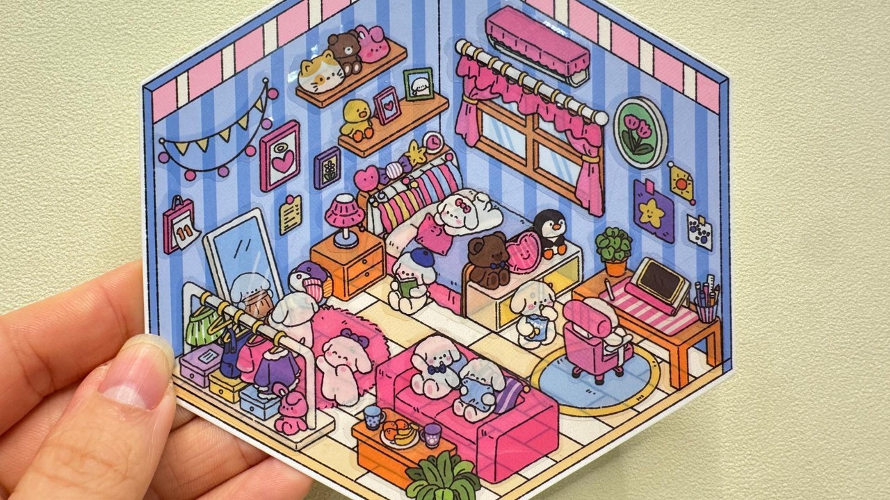 【ASMR】DIY Puppy Bedroom 🐶 | No Talking Sticker Scene | Cozy Pink & Blue Room