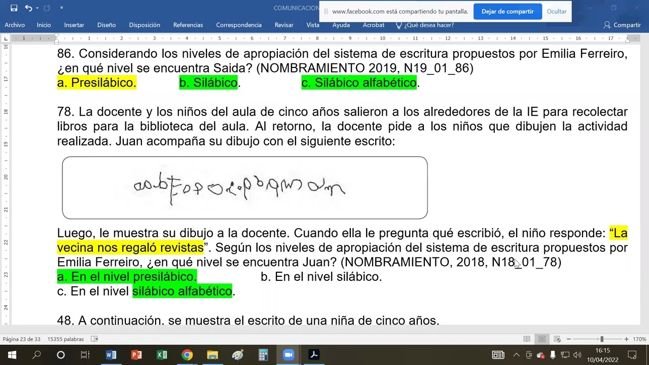 Nombramiento y Ascenso 2022 Inicial: niveles de escritura e hipótesis de Emilia Ferreiro