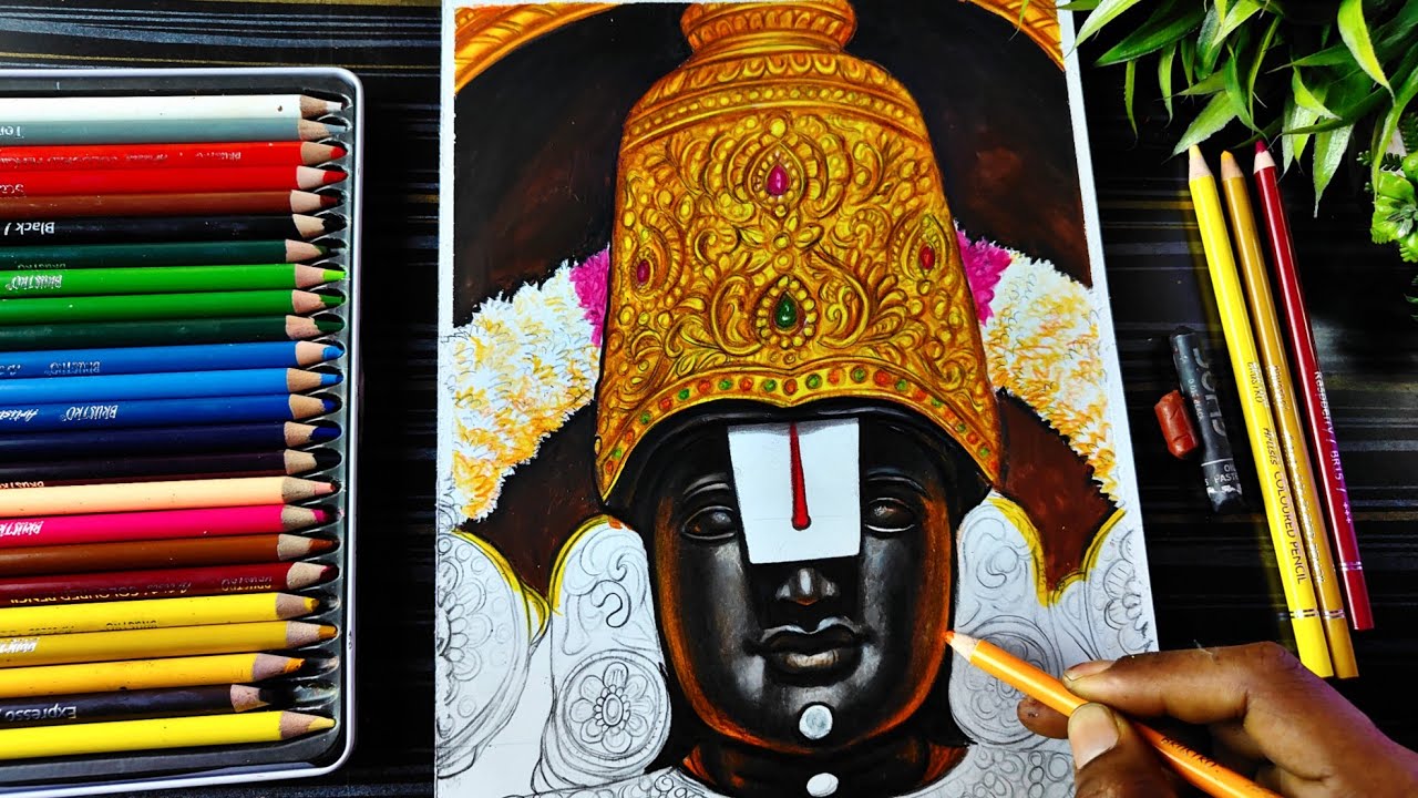 Venkateswara Swamy Drawing Colour, Tirupati Balaji drawing , Step By Step Shading Tutorial