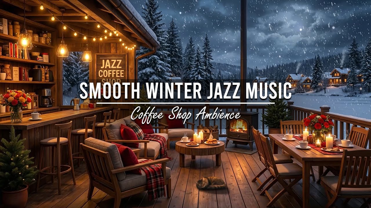 Cozy Winter Coffee Shop Ambience & Smooth Jazz Music for Studying ⛄ Relaxing Jazz Instrumental Music