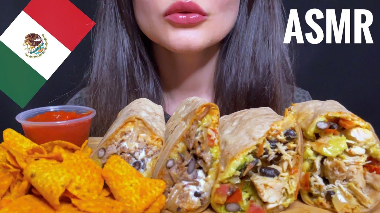 ASMR BURRITOS + NACHOS MUKBANG (NO TALKING) EATING MEXICAN FOOD