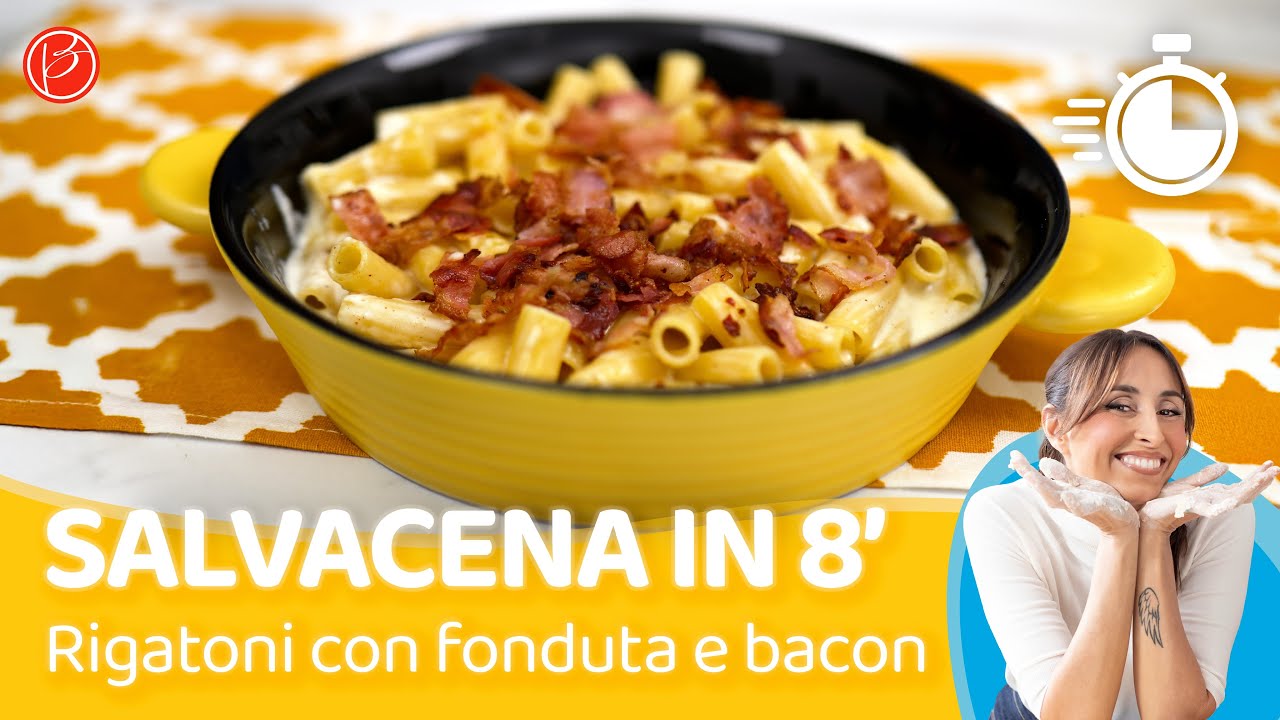 Rigatoni con fonduta di formaggi e bacon croccante -Salvacena in 8 minuti- Benedetta Parodi Official