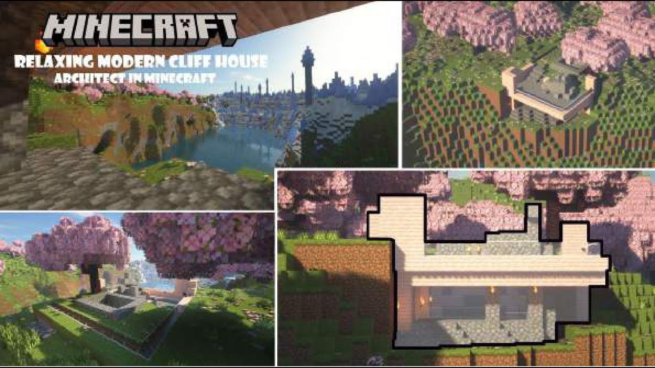 Cozy 2H Relaxing Minecraft Long Gameplay – Modern Cliff House Overlooking Cherry Blossom & Ice Peaks