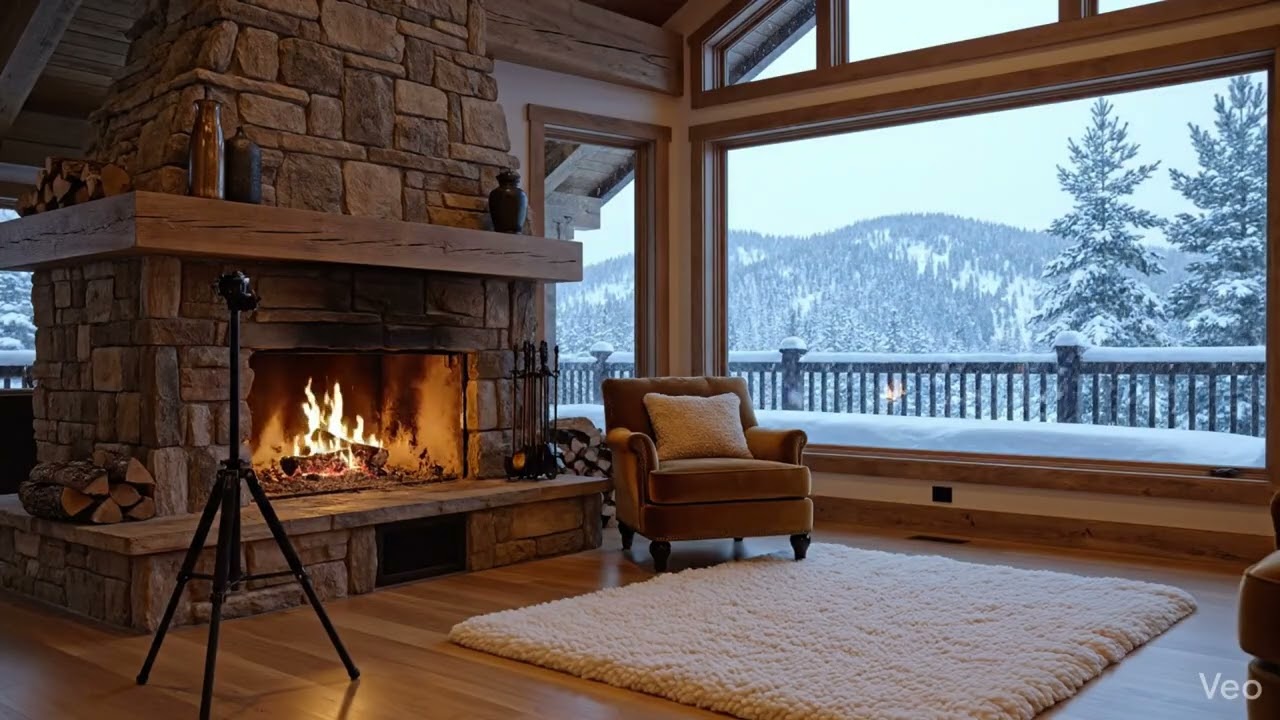 Peaceful Winter ❄️🔥 Cozy Fireplace & Distant Wind | 10 Hours | No Ads